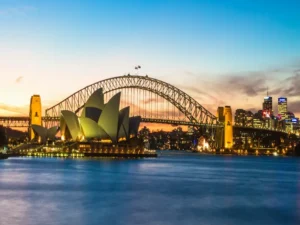 Sydney Opera House and Harbour Bridge at dusk