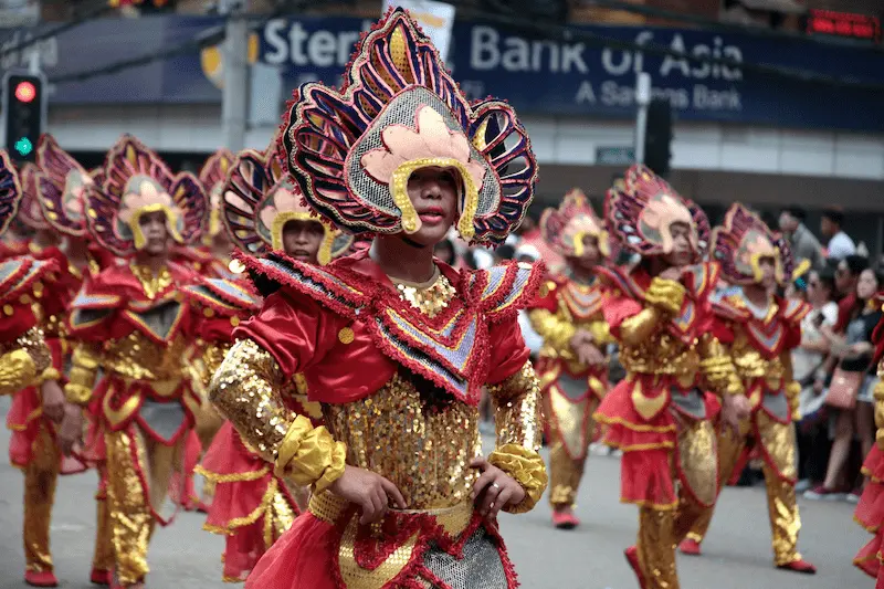 Dancers in traditional costume at the Sinulog Festival parade in Cebu City