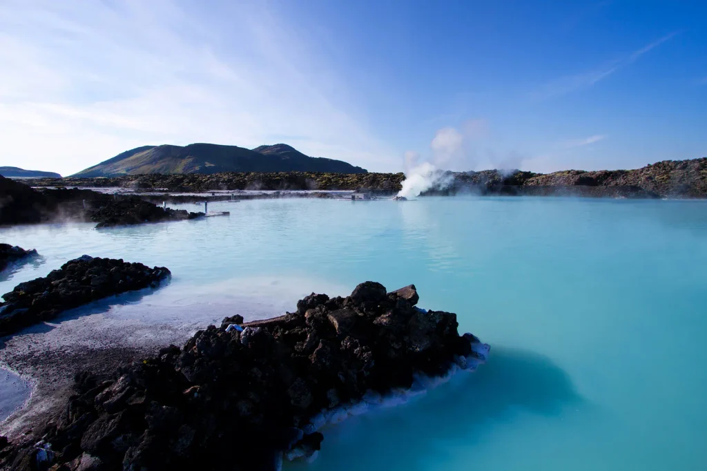 Steam rising from the turquoise waters of Iceland's Blue Lagoon