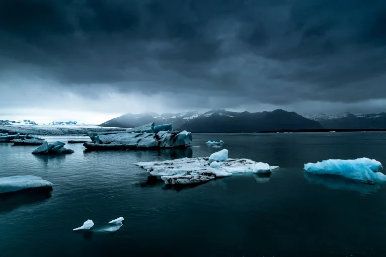 Icebergs floating in a glacier lagoon in Iceland