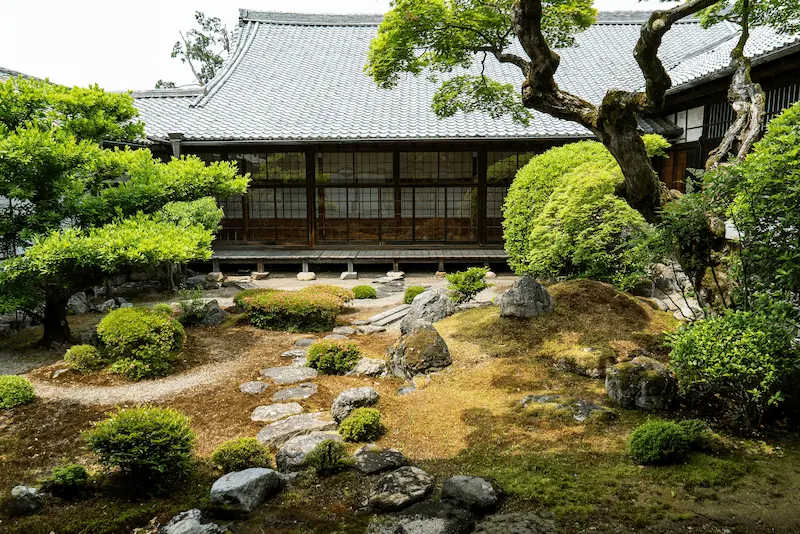 Traditional Japanese temple and zen garden in Kyoto