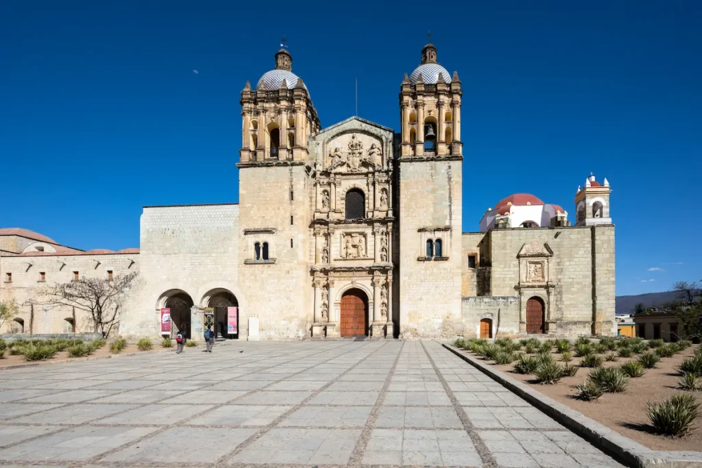 Templo de Santo Domingo in Oaxaca, Mexico, with its twin bell towers and tiled domes