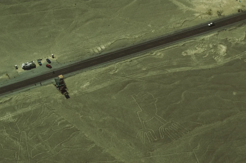 Aerial view of the Nazca Lines geoglyphs in the Peruvian desert