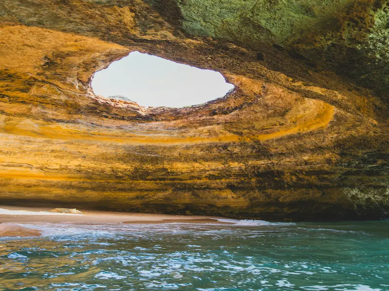 Benagil Cave in the Algarve, Portugal, with turquoise water