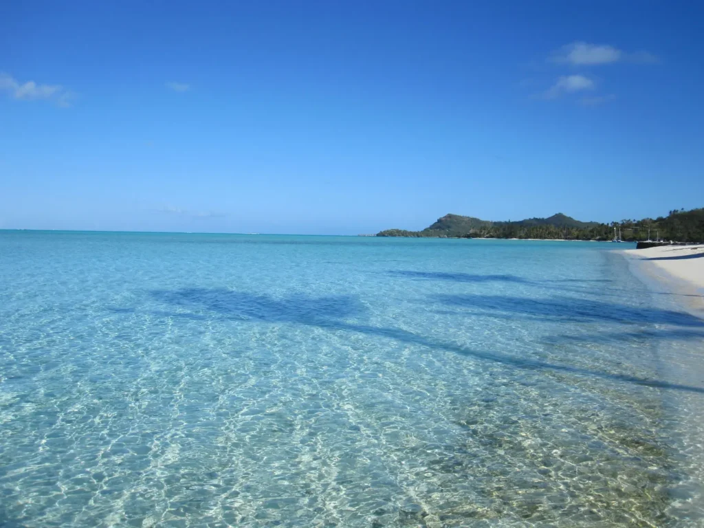 Clear shallow lagoon water near the beach in Bora Bora, French Polynesia