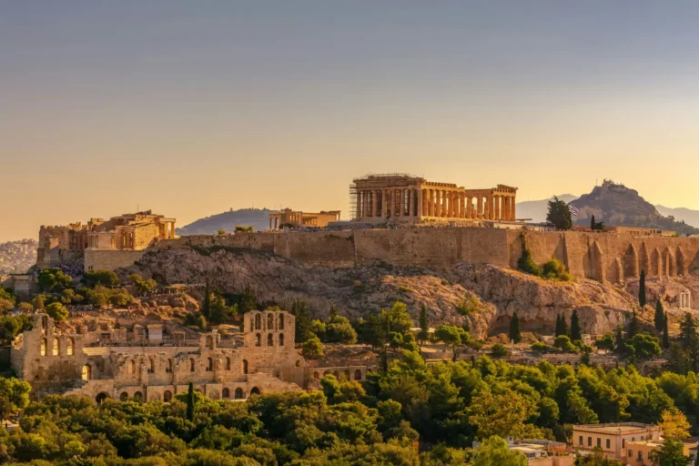 The Acropolis and Parthenon in Athens at golden hour