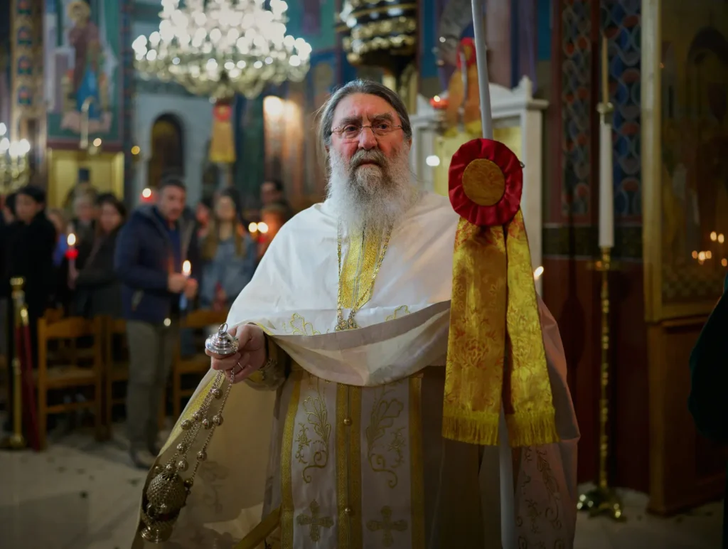 Greek Orthodox priest during a church service
